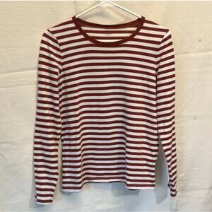 Madewell Crew Neck T Shirt Womens S Brown White Striped Long Sleeve Top